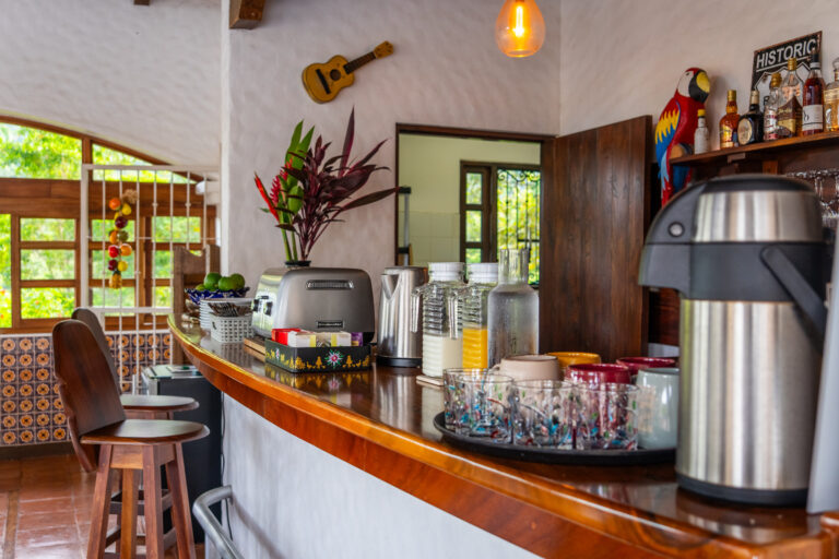 Bar and coffee station of the hacienda, open through the morning, Costa Rica