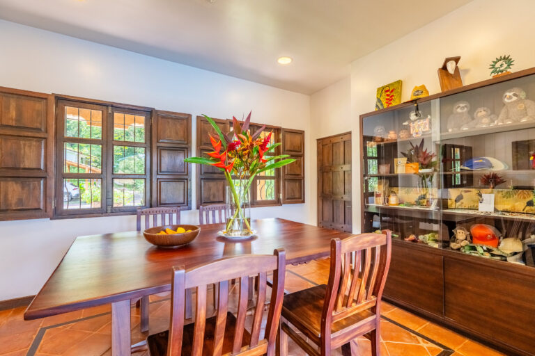 Long communal dining table where the group shares meals, Hacienda Las Vainillas Costa Rica